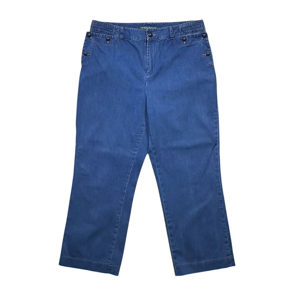 Ralph Lauren Jeans Womens 14W Vintage Blue High Rise Straight Leg Button Denim